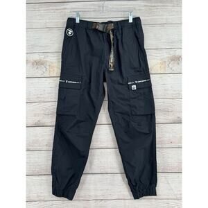 AAPE UNVS A Bathing Ape Cargo Jogger Pants Mens Small Black Belted NEW